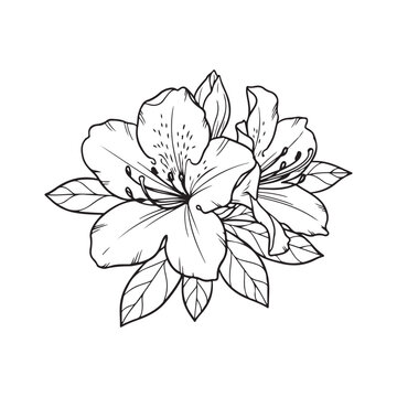 Hand drawn azalea flower line art illustration isolated on white background