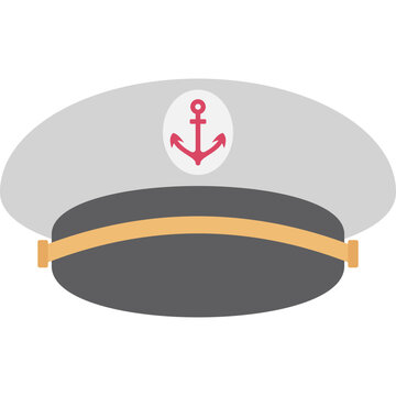 Captain Cap Icon Flat Design, Ship Captain Hat Symbol, Maritime Uniform Illustration, Nautical Officer Icon