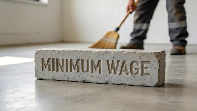 Concrete block with minimum wage text