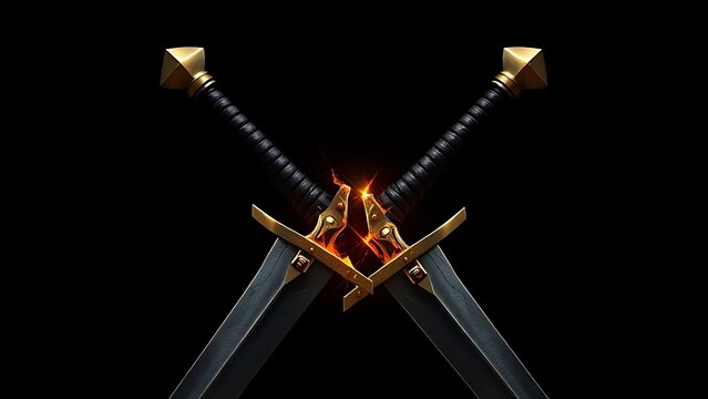 Two broken sword blades joined by a gleaming golden braze on a dark background.
