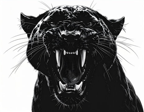 Aggressive black panther portrait with bared fangs.