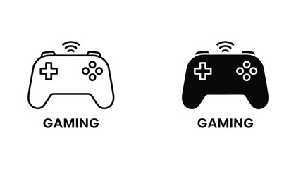 Wireless gaming controller icon for video game consoles and digital entertainment platforms in simple black and white vector graphic design for gaming news blogs and tech hardware review websites © Mirage