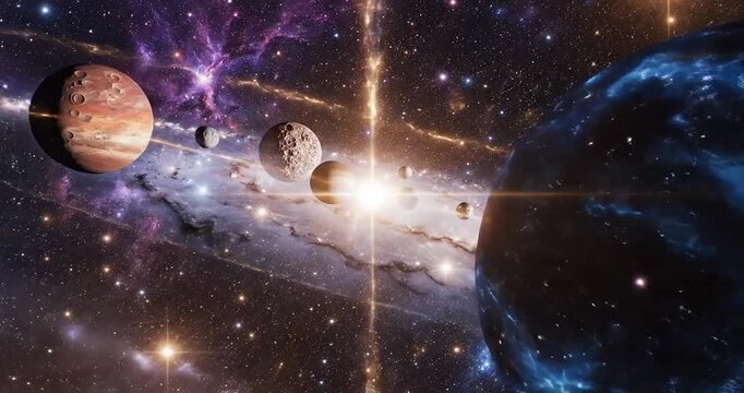 A breathtaking cosmic scene showcasing planets in a vibrant galaxy filled with stars
