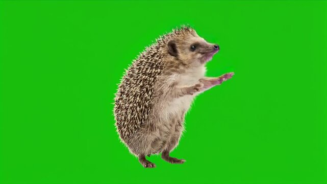hedgehog dancing on a green screen background for vfx projects