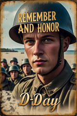 Obraz premium Banner poster postcard Normandy landing Allied troops France D Day Remember and Honor AI Generative