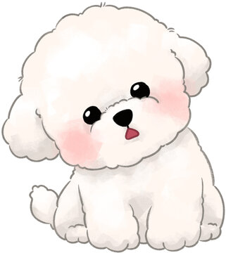 Cute fluffy bichon frise puppy illustration Adorable white fluffy dog cartoon character Kawaii style cute puppy illustration isolated