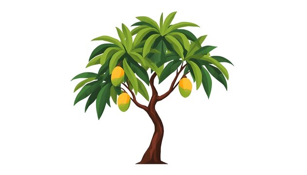 Mango tree vector illustration with fruits flat design isolated on white