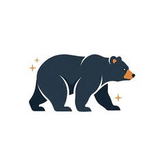 Fototapeta premium Stylized dark blue bear icon with orange snout and ears on white background
