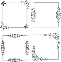 A vintage set of decorative floral frames and ornate scroll elements featuring black vector swirl patterns and elegant corner borders for wedding invitation design © ARIEN