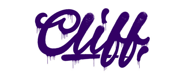 Urban graffiti tag style illustration of the word Cliff in purple. Street art hand style lettering with a star accent representing steep rock faces and coastal nature. © dirtyfellas