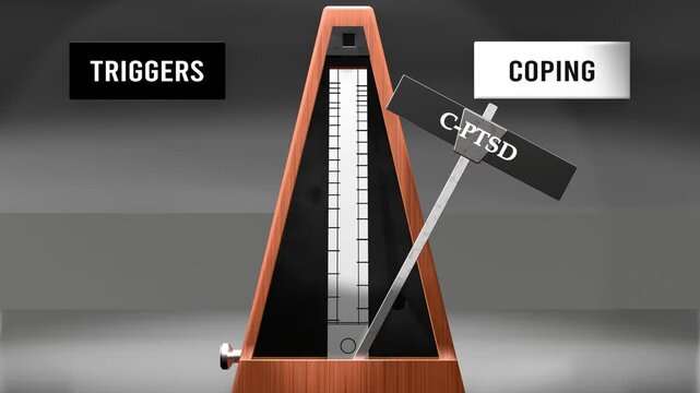 C-ptsd cycles between triggers and coping. Visualizing a repeated pattern of c-ptsd that swings between extremities: triggers and coping. Made by humans for humans.