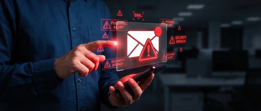 Cybersecurity threat detection office digital image dark environment close-up view risk awareness in technology
