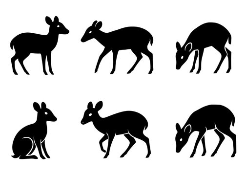 Minimalist mouse deer icon set, with silhouette style, isolated on transparent background