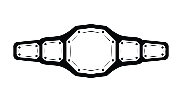 A black and white illustration of a championship wrestling belt on a plain background