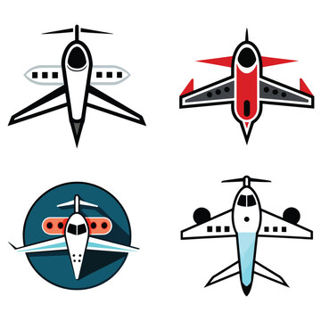 Four airplanes with different designs and colors shown from above including white red gray and blue planes on white background