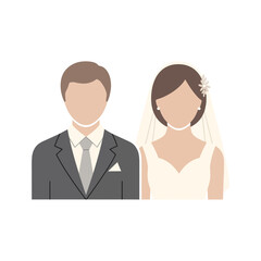 Obraz premium Wedding Couple Icon: Groom in Suit and Bride in Veil and Dress