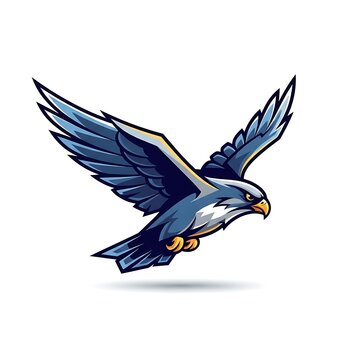 Stylized flying hawk or falcon vector illustration in blue and grey