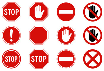 Fototapeta premium stop sign icon set with hand gesture