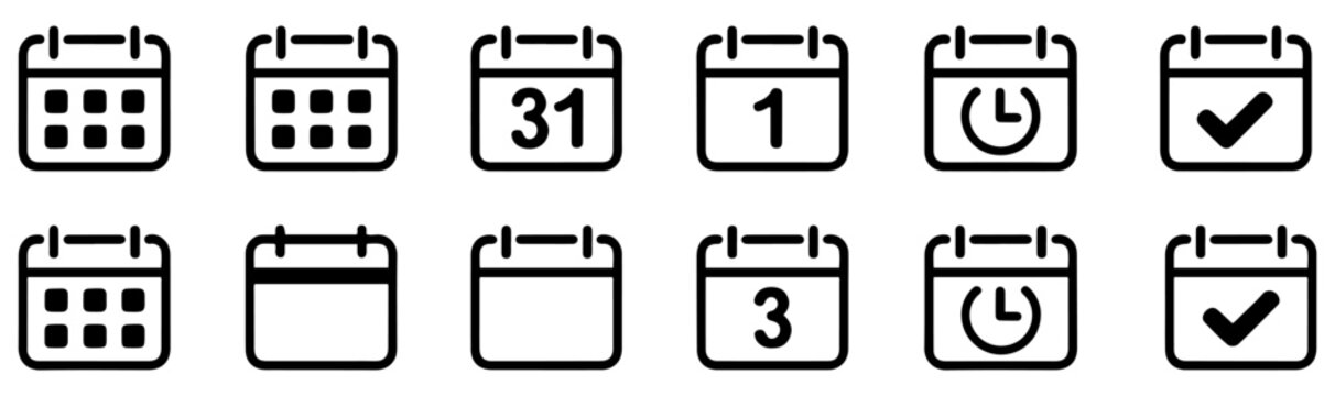 calendar icon set flat line style