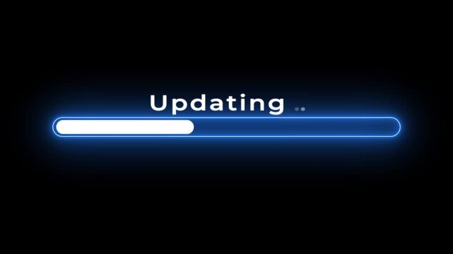 Loading bar animation design on a black background.Glowing neon Loading bar updating icon animation.