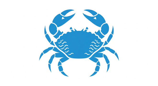 Blue Crab Vector Illustration in Symmetrical Front View with Raised Claws and Decorative Shell Details in Clean Flat Design Style