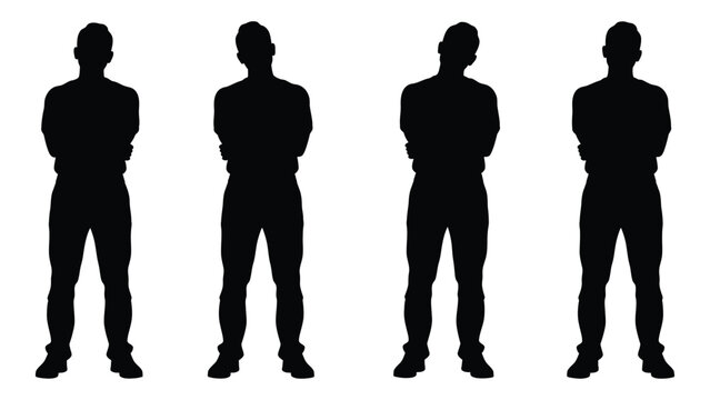 Four silhouetted figures of men standing in a row facing forward