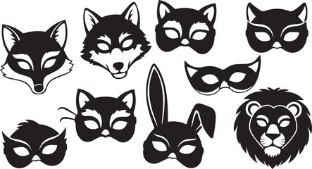 Animal Face Mask Icon Set for Carnival and Party Costumes © Vector 4 You