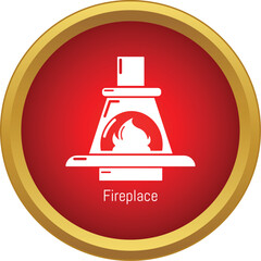 Obraz premium Fireplace icon representing home, heat, and warmth in a red circle