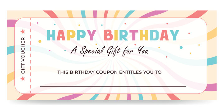 Vector birthday gift voucher template. A bright, festive coupon for redeeming a gift.