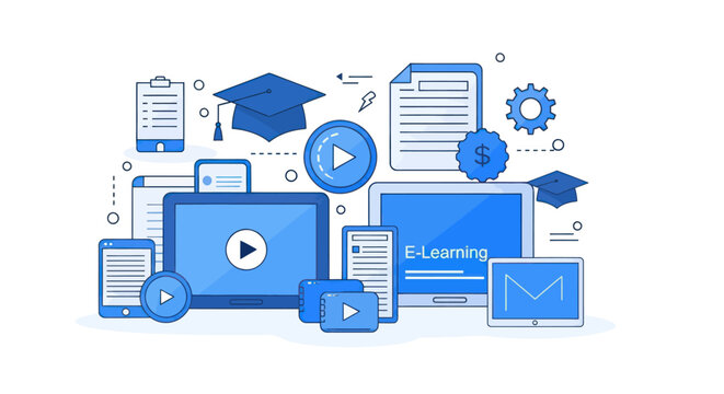 E learning online education system icons.