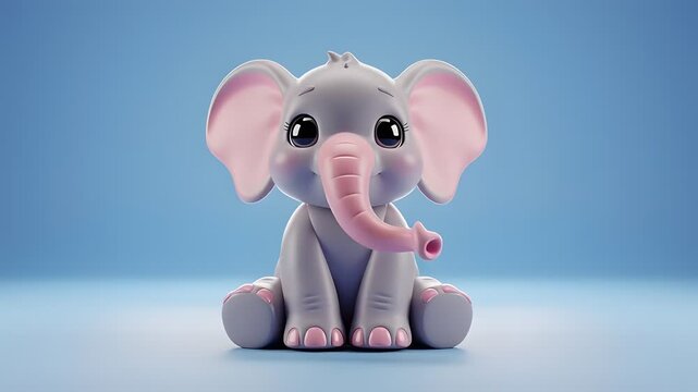 Cute cartoon baby elephant sitting against a blue background