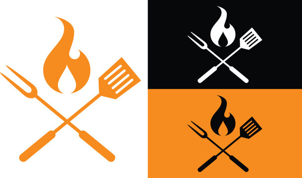 Hot Grill Logo and BBQ logo vector