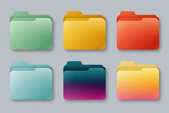 Gradient folder icons organized in two by three grid on gray