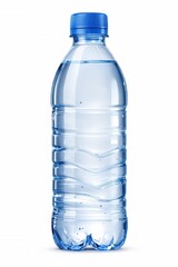 Fototapeta premium Clear plastic water bottle with blue cap fresh drinking water container isolated on white background
