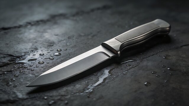 Knife on wet textured surface