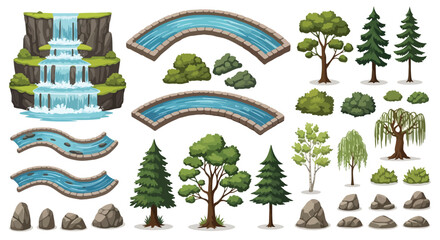 Set of 30+ Nature Landscape Elements Vector Illustration © image stock
