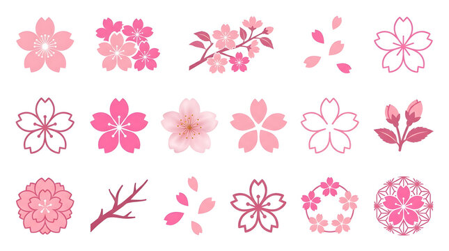 ピンク色の桜のアイコンセット16種類