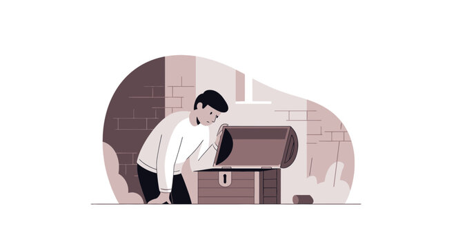 Young Man Opening Treasure Chest in Modern Setting