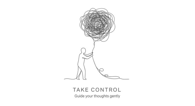 Minimalist motivational poster, mental health illustration, vector line art, take control quote