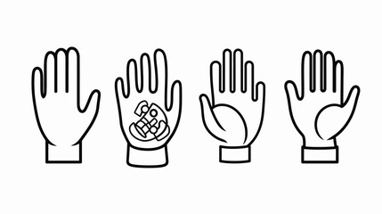 Fototapeta premium Four stylized black-and-white hands with open palms, some containing objects