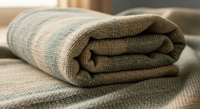 Textured Woven Cotton Blanket with Subtle Slub Detail, Folded Comfortably