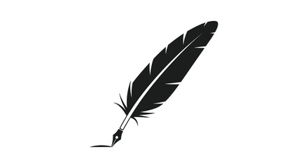A striking black feather quill elegantly displayed against a white background silhouette © Kuntol02