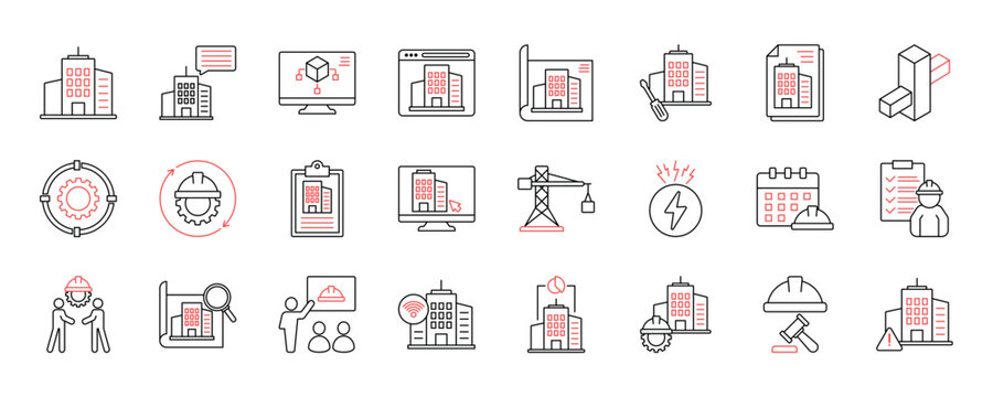 Building Information Modeling icon collection set. Containing design, information, development, construction, technology, and more