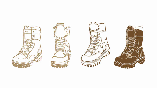 Four stylized drawings of combat boots, each with a different color scheme and detail level