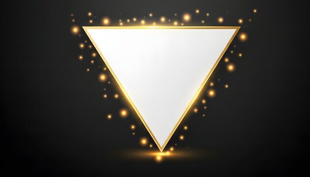 A white triangle with a gold outline and sparkles on a black background on transparent background