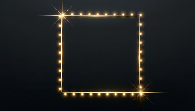 A glowing golden frame with lights on a transparent background