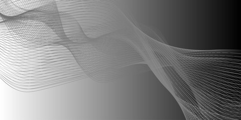 Abstract Background with Intertwined Lines in Teal and Gray on a Navy Blue Gradient. A dynamic Glowing abstract wave on dark, shiny motion, magic space light. Vector techno abstract background.  © Sofiqul