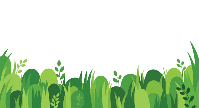 Vibrant green grass and leafy plants illustration for nature background or eco friendly design element