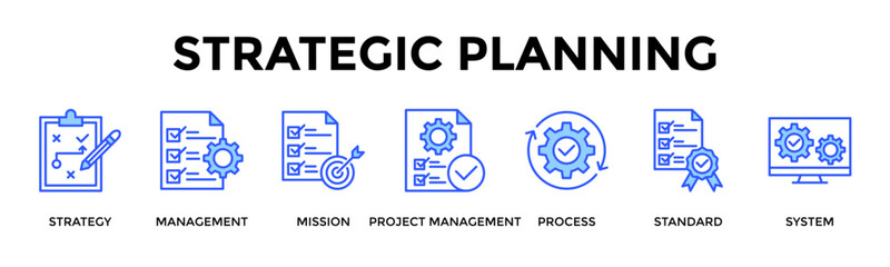 Strategic Planning  Banner Web  Icon Set Collection Pack Vector Illustration Concept Containing Align Strategy And Systems To Execute Plans Efficiently © Kholifah rokhman