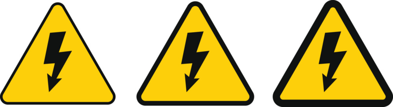 High Voltage Warning Icon Set. Safety signs. Electrical substation and warning design. Power hazard and lightning bolt. Electrical shock and danger symbols